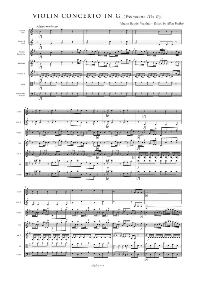 Artaria AE362 Wanhal Violinkonzert G-Dur Partitur