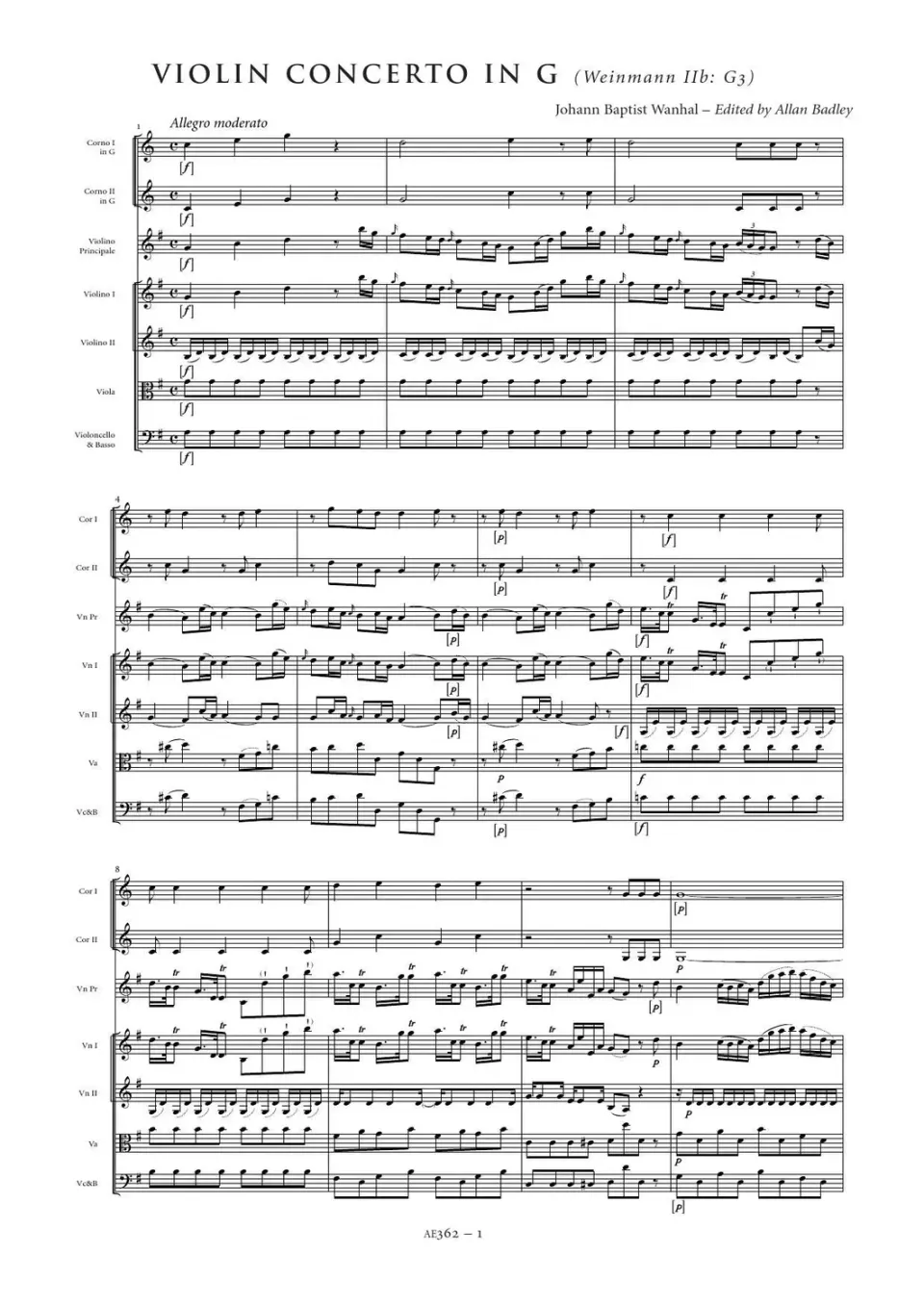 Artaria AE362 Wanhal Violinkonzert G-Dur Partitur