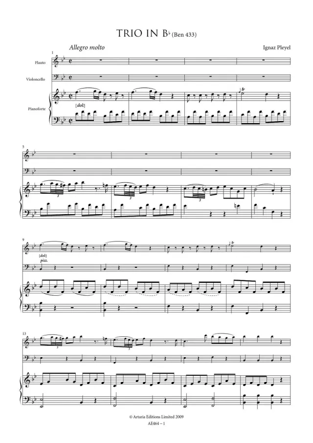 Artaria Pleyel Klaviertrio B-Dur Benton 433 Noten mit Stimmen
