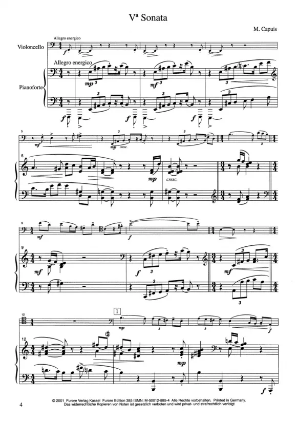 Furore Edition V. Sonate Noten für Violoncello und Klavier