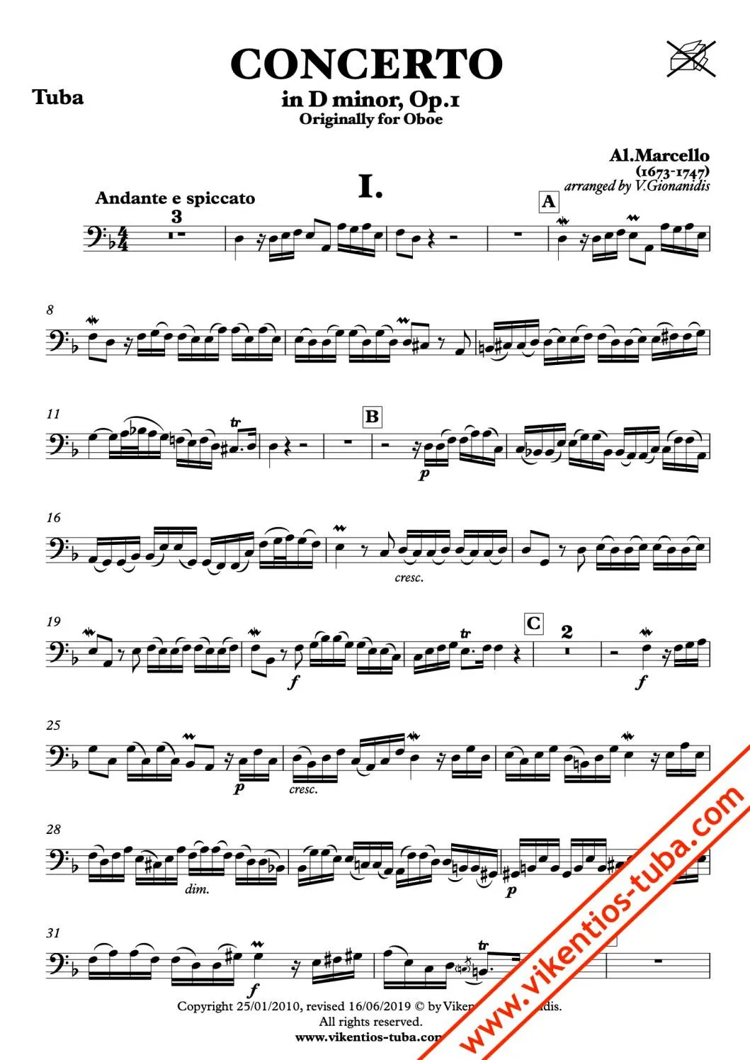Vikentios Gionanidis Concerto Noten für Tuba und Klavier