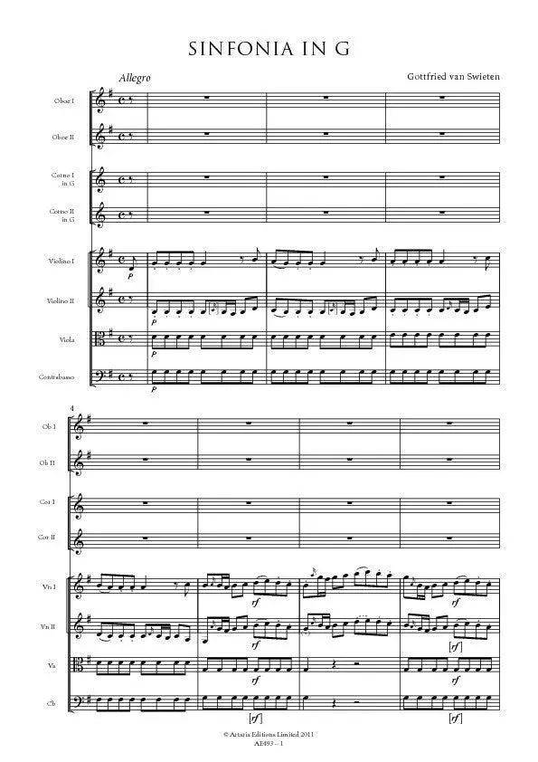 Artaria AE493 van Swieten Sinfonia G-Dur Partitur