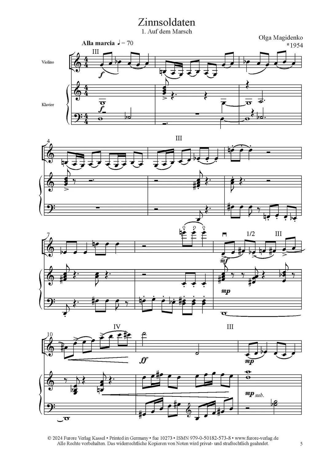 Furore Edition Zinnsoldaten Noten Violine Klavier