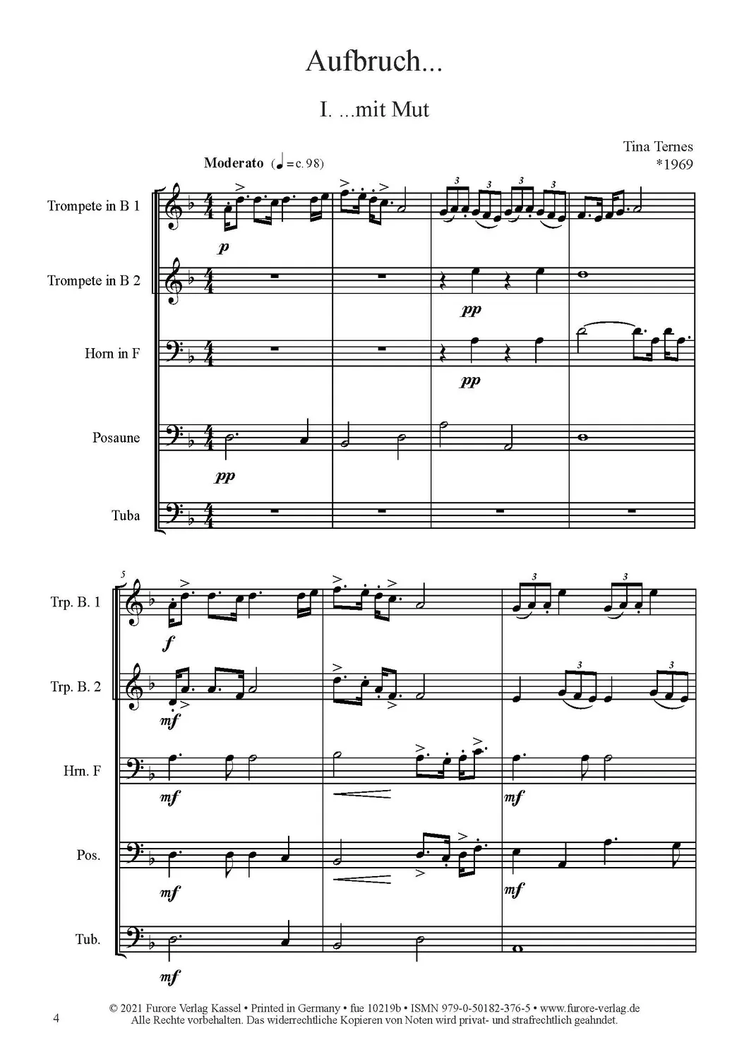 Furore Edition Aufbruch Noten Blechbläserquintett 2 Trompeten