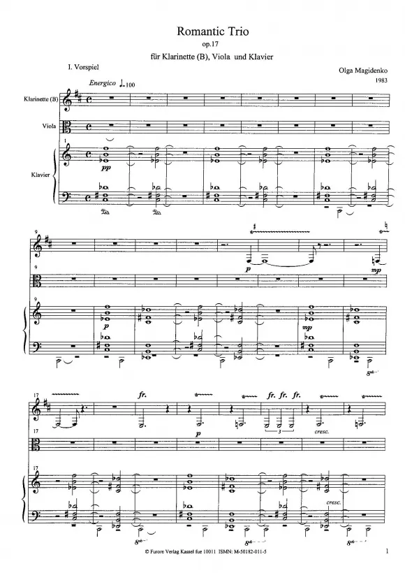 Furore Edition Romantic Trio op. 17 Noten Klarinette Viola