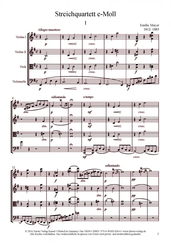 Furore Edition Streichquartett e-Moll Noten 2 Violinen Viola Violoncello