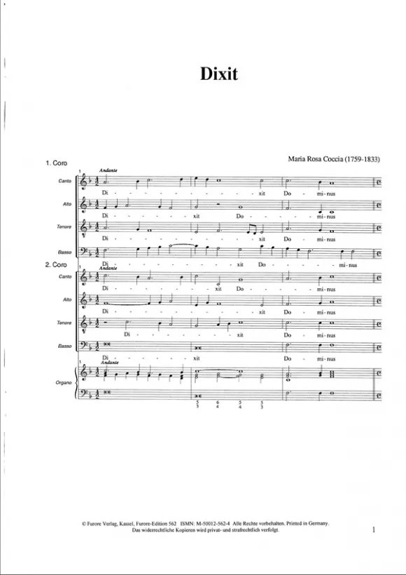 Furore Edition Coccia Dixit Dominus Domino meo Chorpartitur