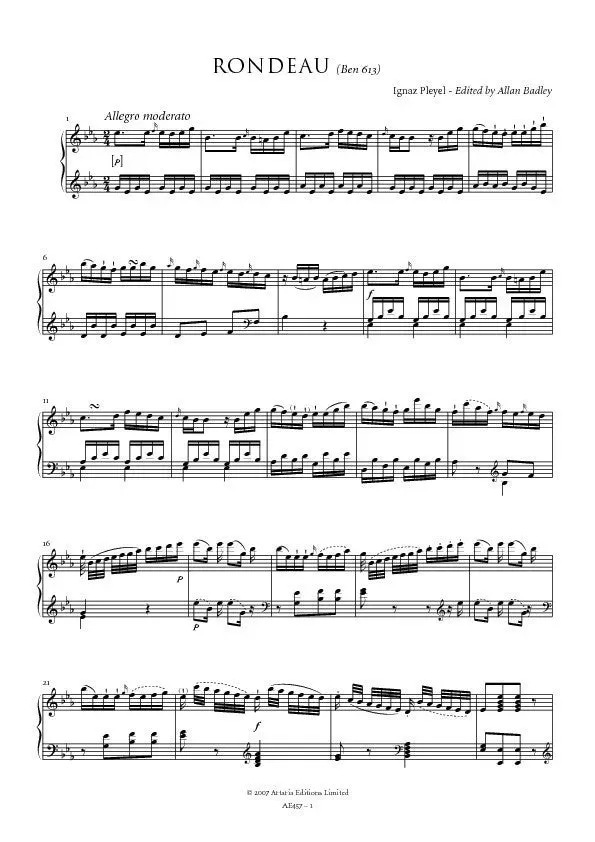Artaria Pleyel Rondeau in E flat AE457 Noten