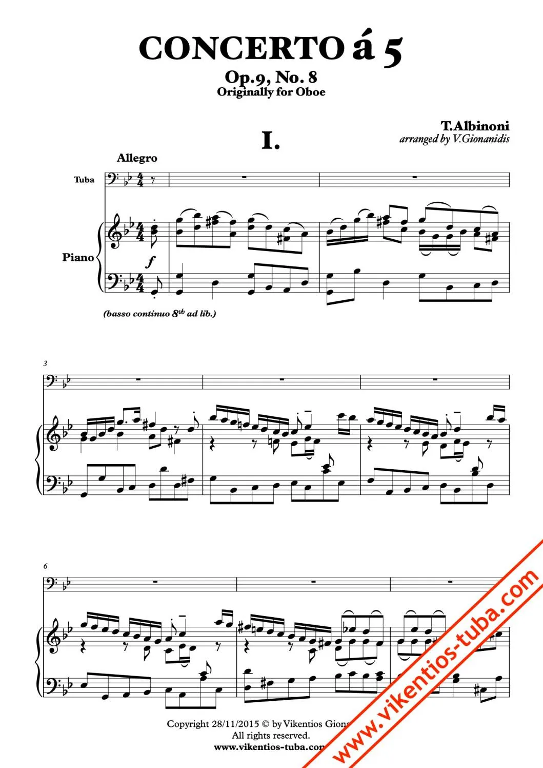 Vikentios Gionanidis Albinoni Concerto op.9 Nr.8 Tuba-Noten