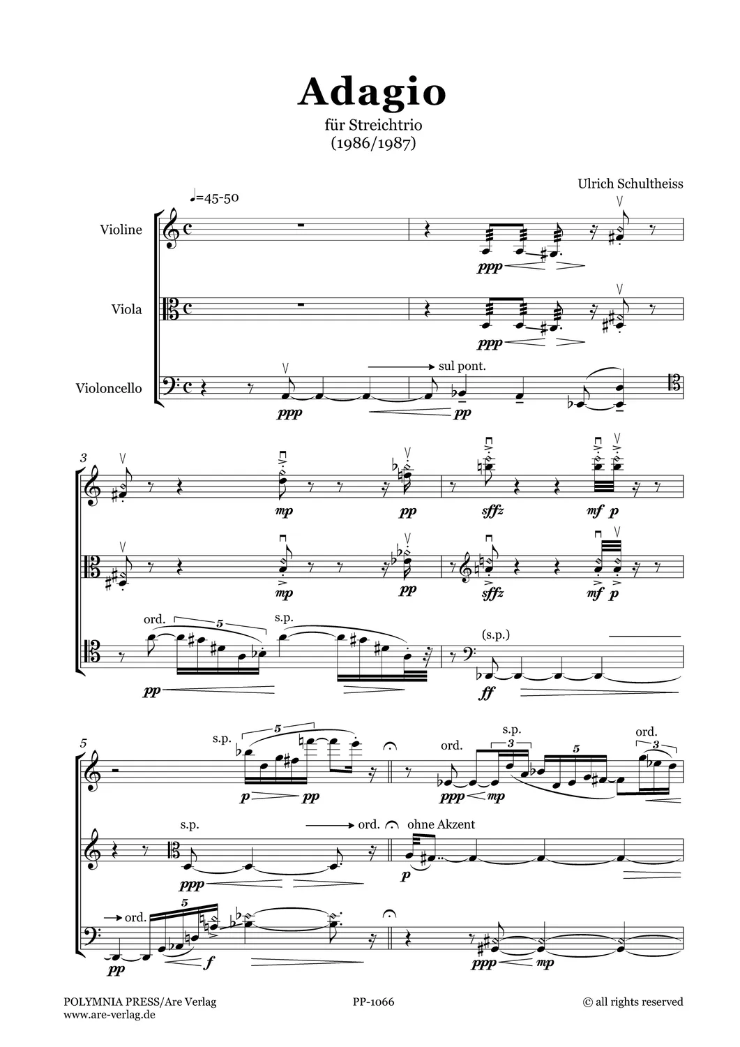 Are Musik Verlag Ulrich Schultheiss Adagio für Streichtrio