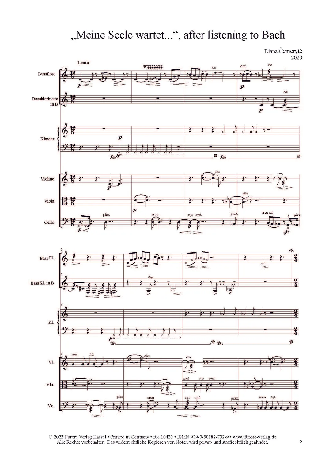 Furore Edition Meine Seele wartet Septett Noten Flöte Klarinette