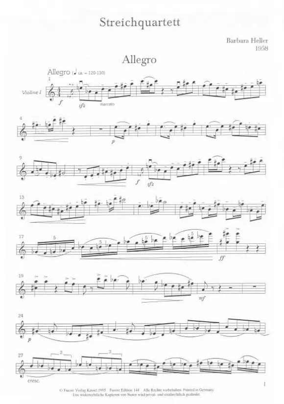 Furore Edition Streichquartett 1958 Stimmensatz mittelschwer
