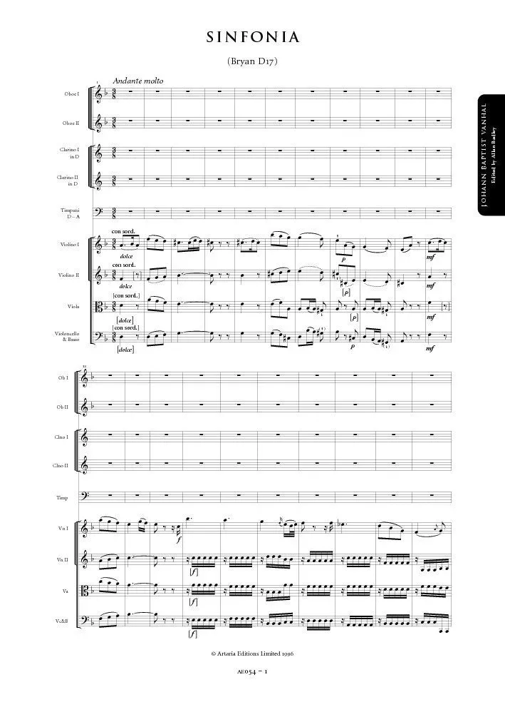 Artaria Wanhal Symphony in D major (Bryan D17)