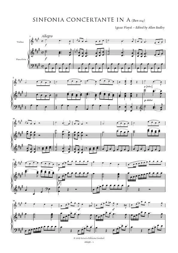 Artaria AE458 Pleyel Sinfonia Concertante A-Dur Noten