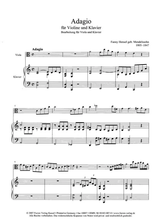 Furore Edition Adagio for Viola and Piano Noten für Bratsche und Klavier