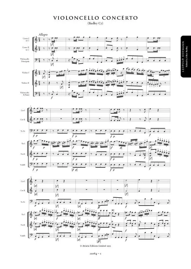 Artaria Hofmann Cellokonzert C-Dur Badley C2 Partitur