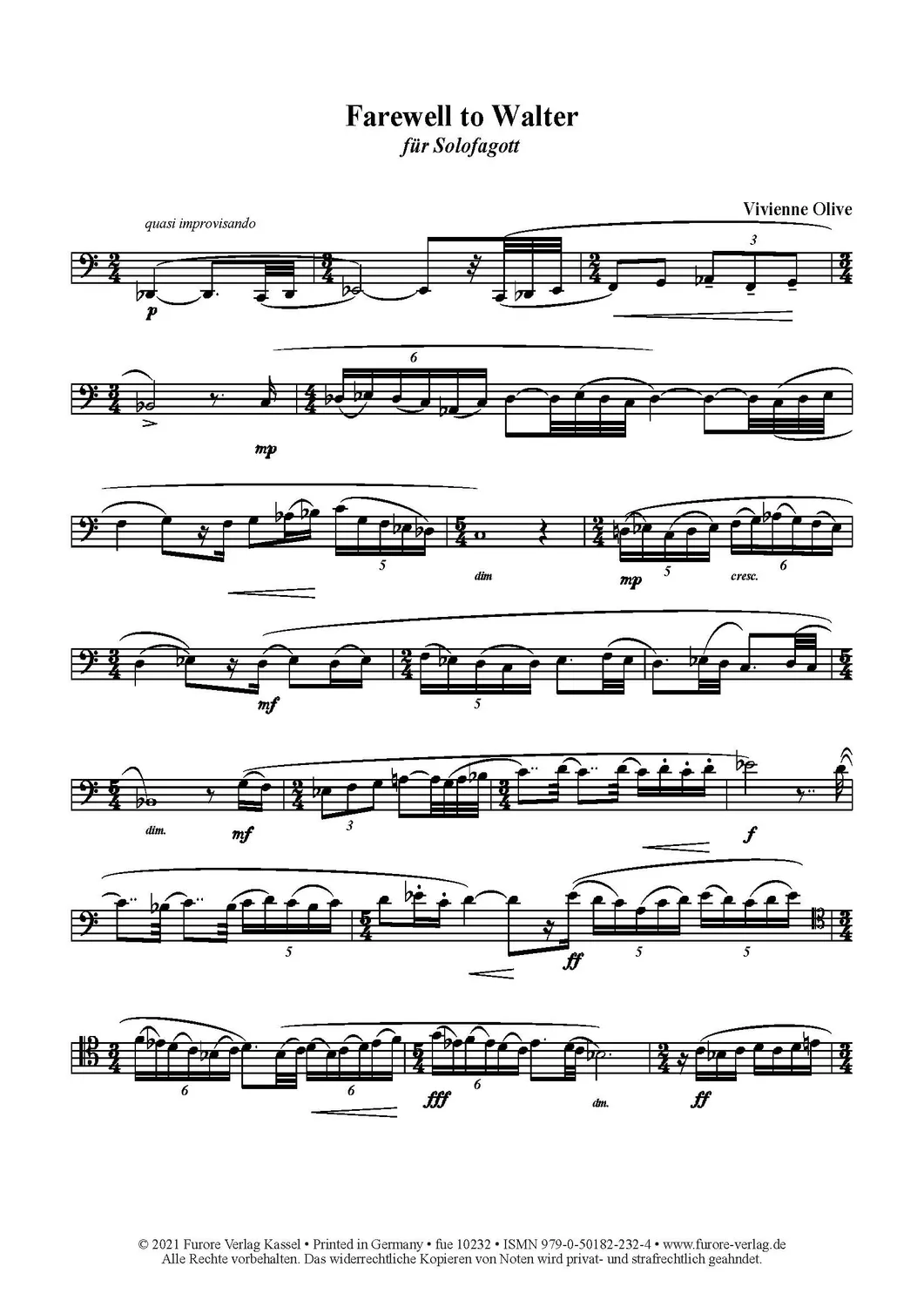 Furore Farewell to Walter Fagott Solo Noten Urbach