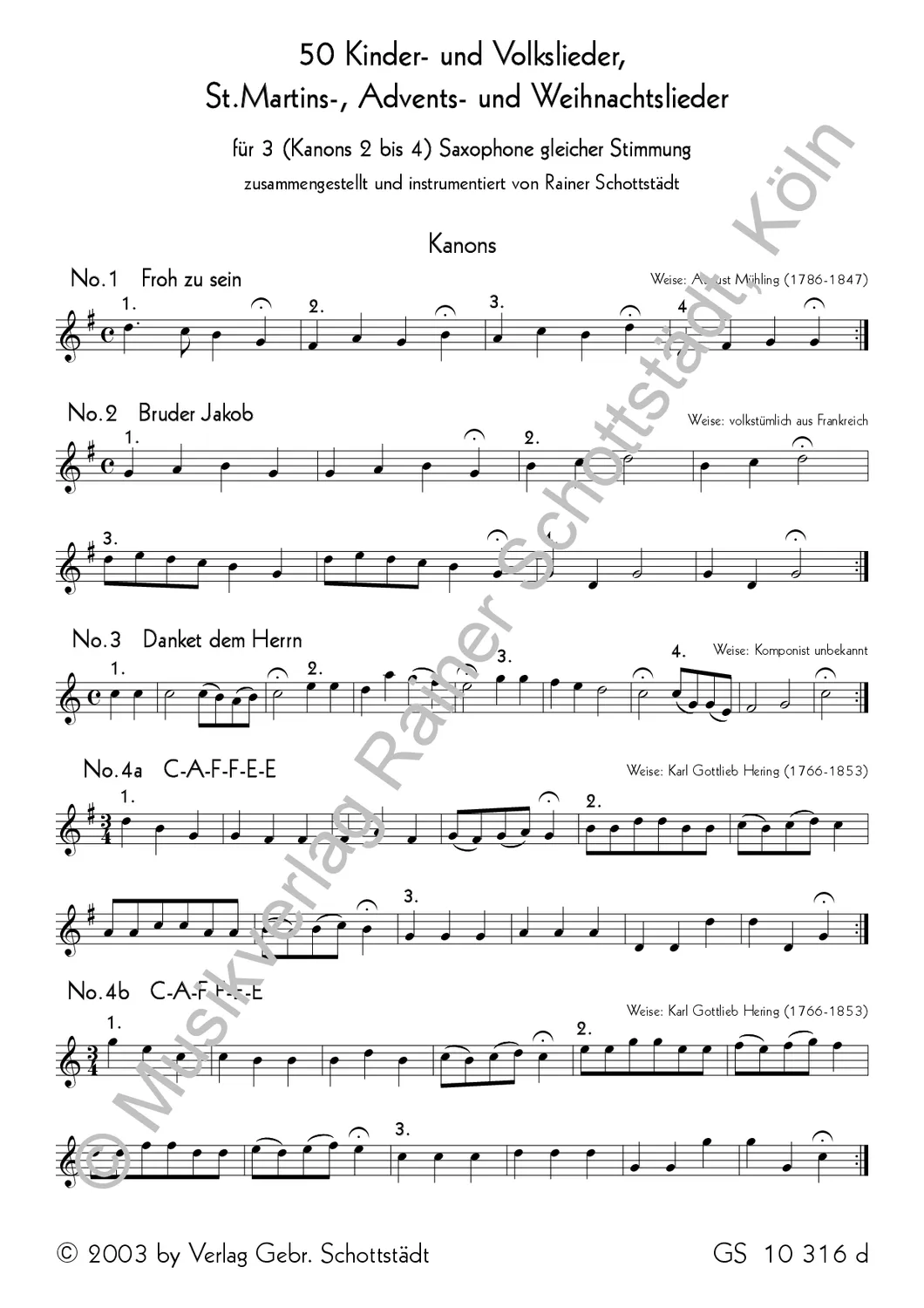 Musikverlag Rainer Schottstädt 50 Kinder-, Volks-, St.Martins-, Advents- und Weihnachtslieder für 3 Saxophone