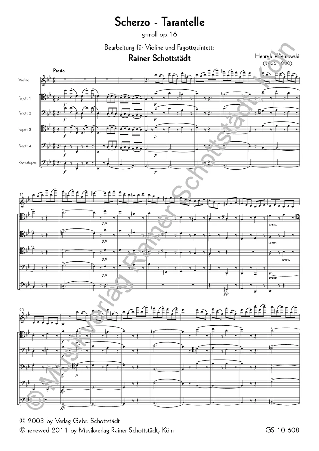 Musikverlag Rainer Schottstädt Scherzo-Tarantelle g-moll op. 16 Noten Ensemble