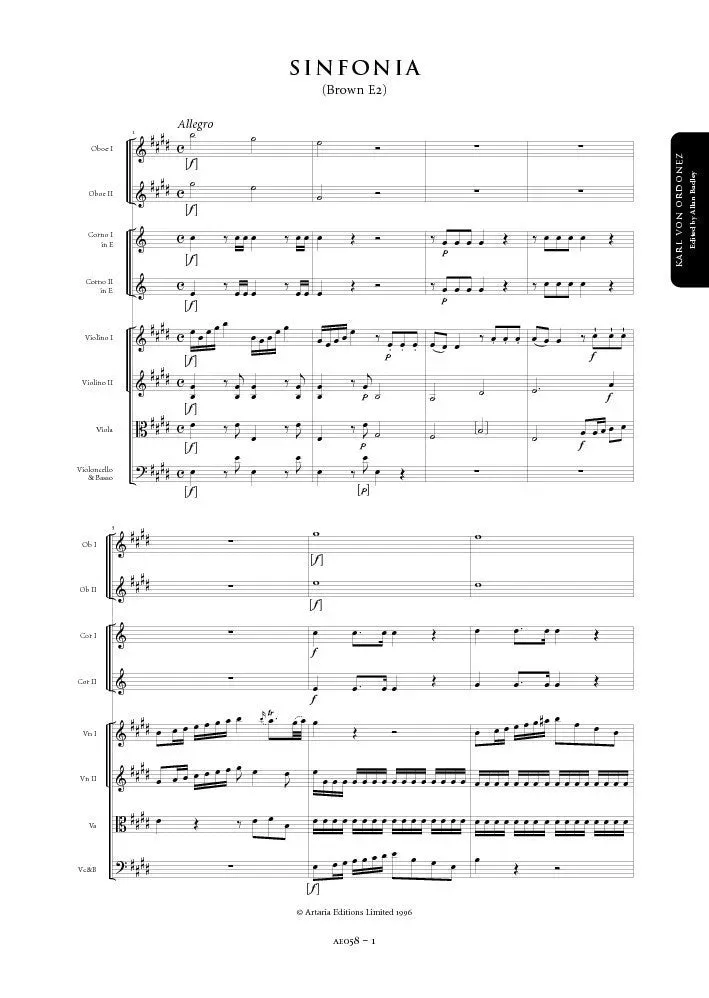 Artaria AE058 Ordonez Sinfonie E-Dur Brown E2 Partitur
