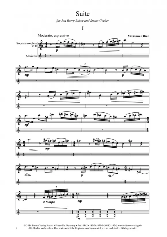 Furore Edition Suite Noten Sopransaxophon Marimba