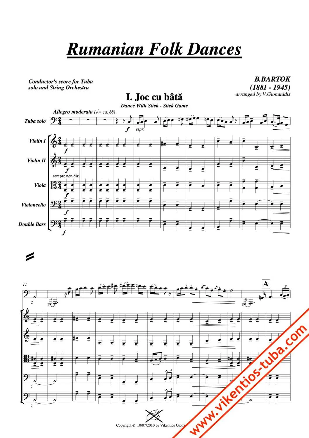 Vikentios Gionanidis Rumanian Folk Dances Noten für Tuba