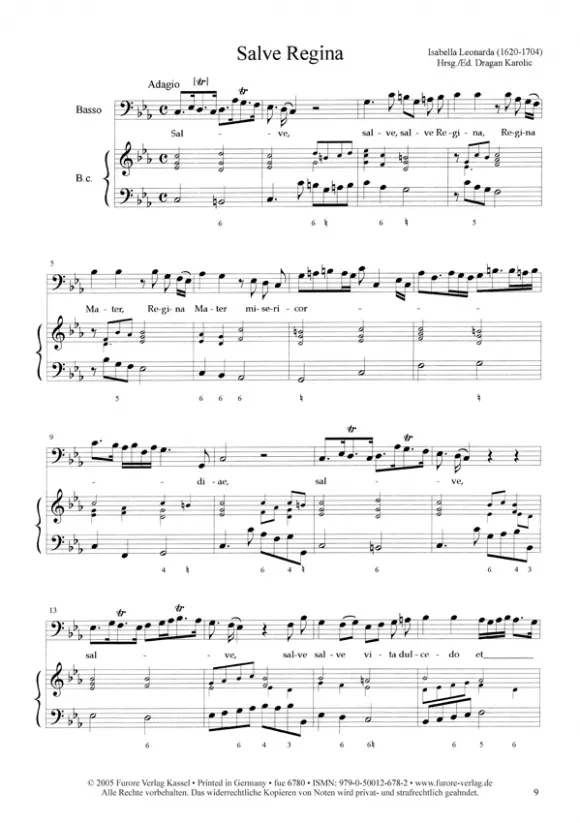 Furore Edition Ausgewählte Bassmotetten Noten Bass B.c. Partitur