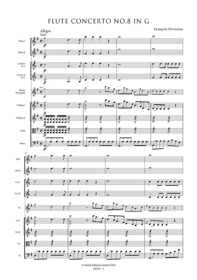 Artaria Devienne Flute Concerto No.8 in G Major Flötenkonzert