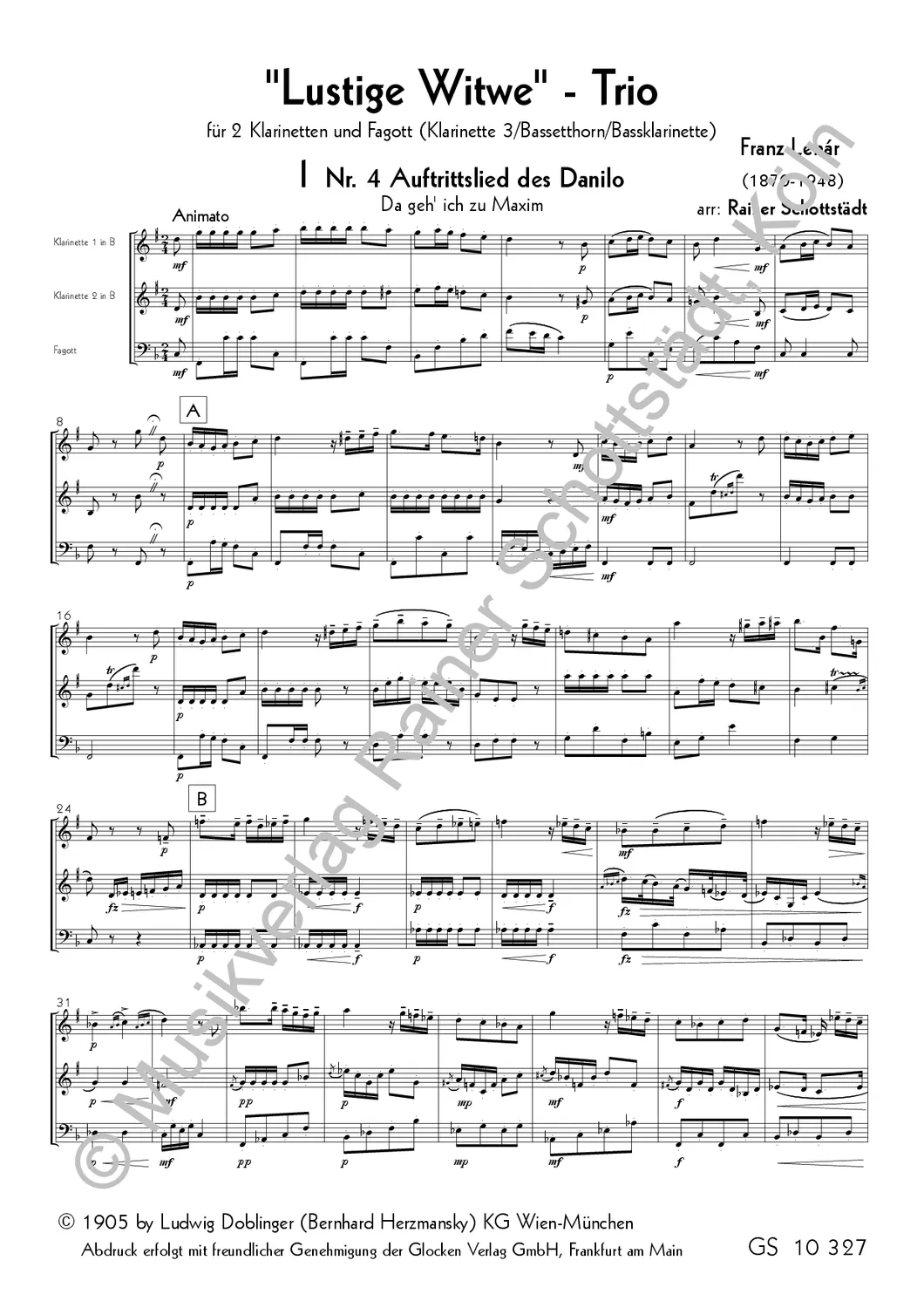 Musikverlag Rainer Schottstädt „Lustige-Witwe“-Trio Klarinettentrio