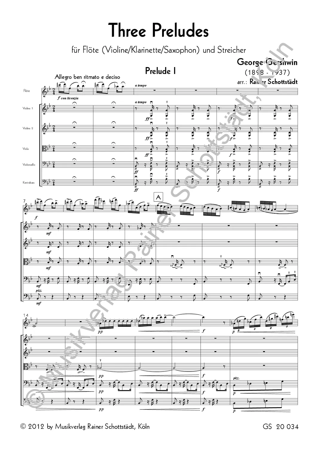 Musikverlag Rainer Schottstädt Three Preludes zusätzliche Streicherstimme