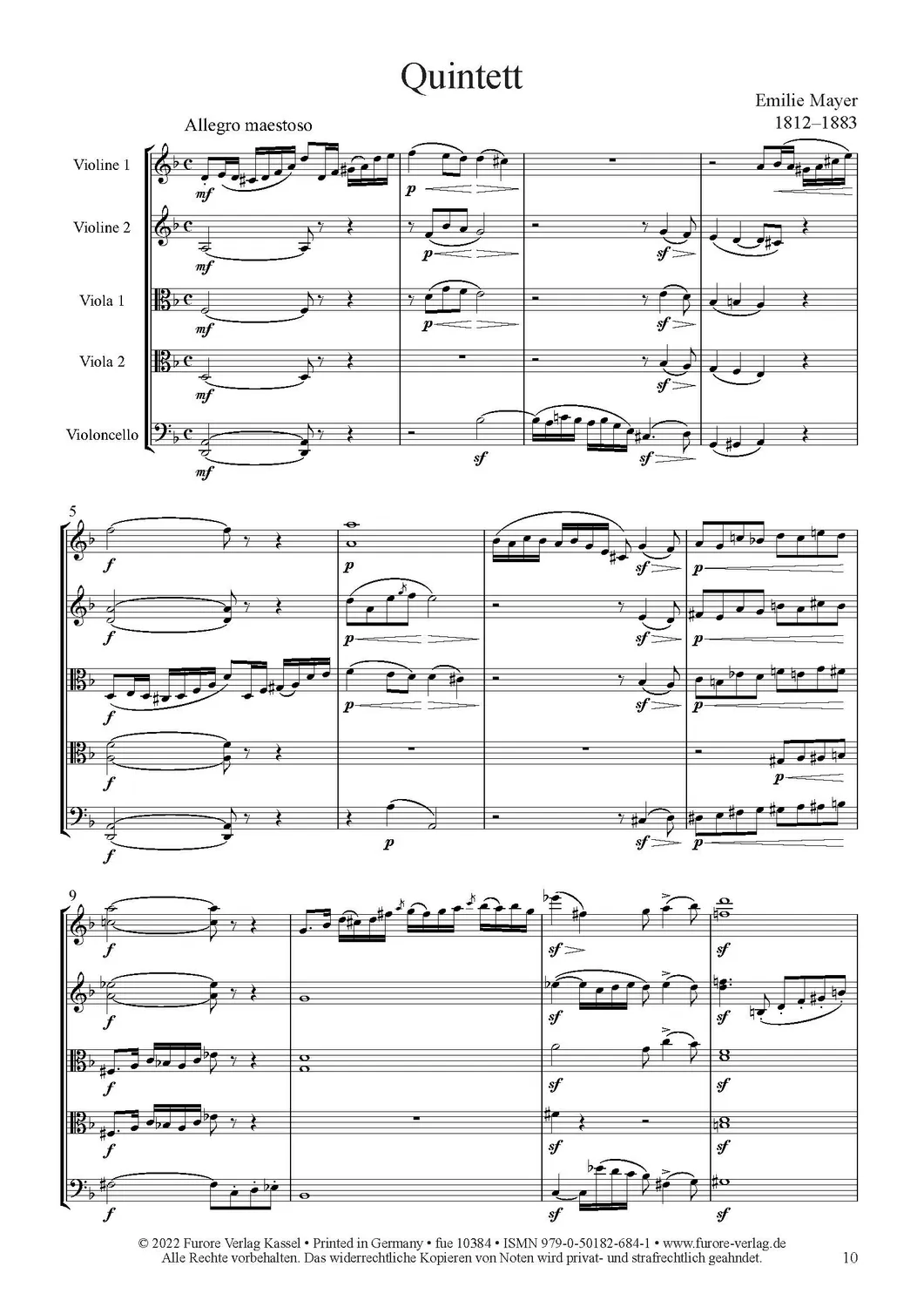 Furore Edition Quintett d-Moll Noten Streichquintett