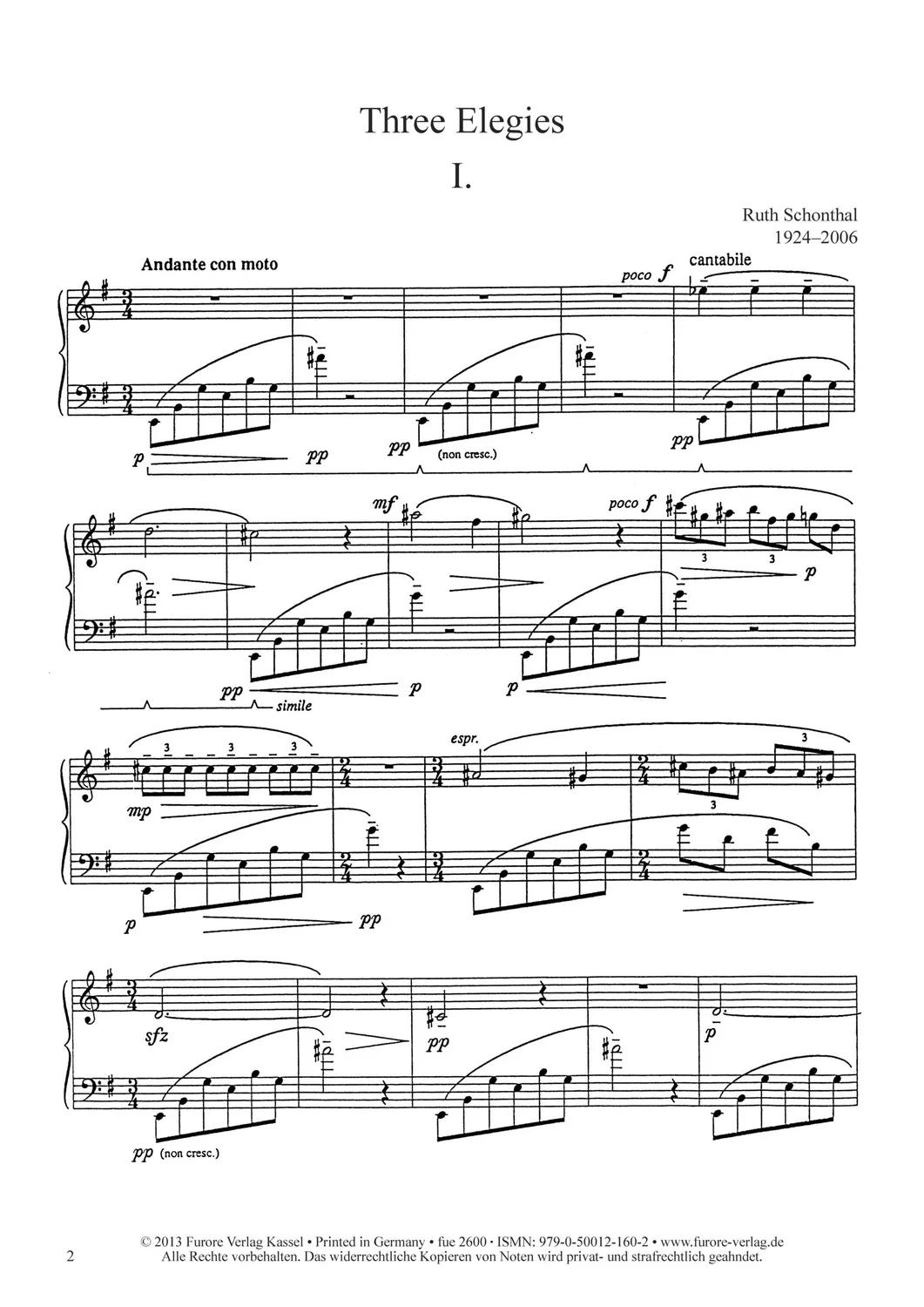 Furore Edition Three elegies Klavierpartitur