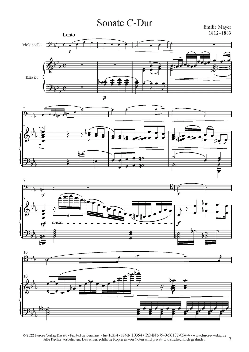 Furore Edition Sonate C-major Noten Violoncello Klavier