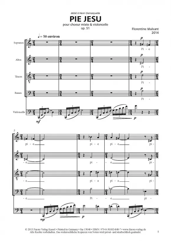 Furore Edition Pie Jesu op. 51 Chorpartitur Chor Cello