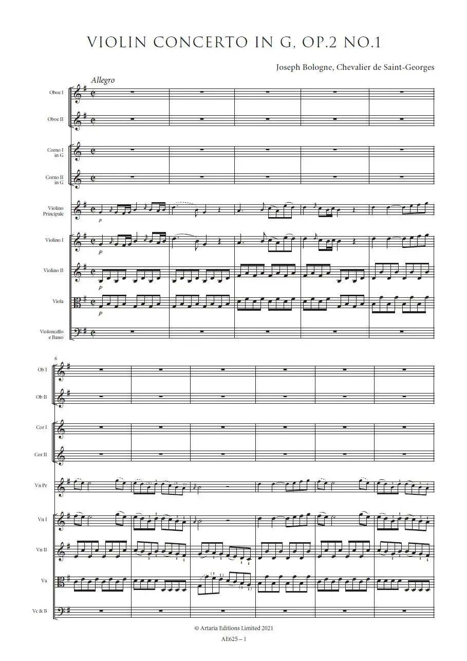 Artaria AE625 Saint-Georges Violinkonzert G-Dur Partitur