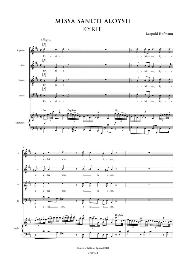 Artaria Missa Sancti Aloysii (Badley D8)