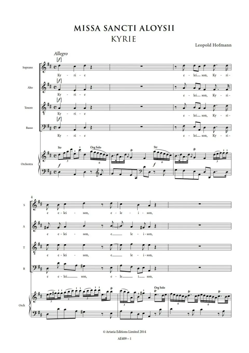 Artaria Missa Sancti Aloysii (Badley D8)