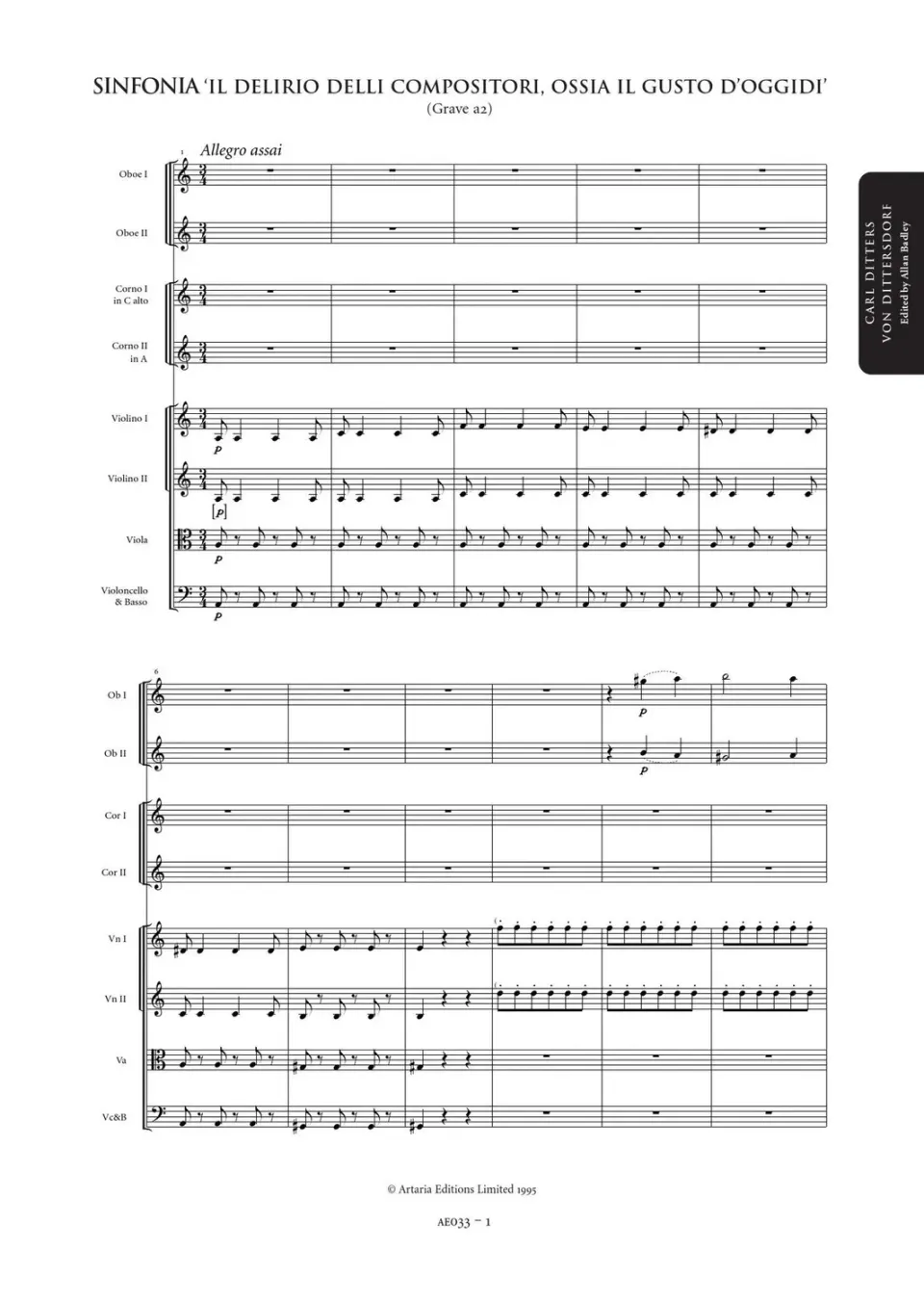 Artaria Dittersdorf Symphonies Vol. 1: 3 Characteristic Symphonies