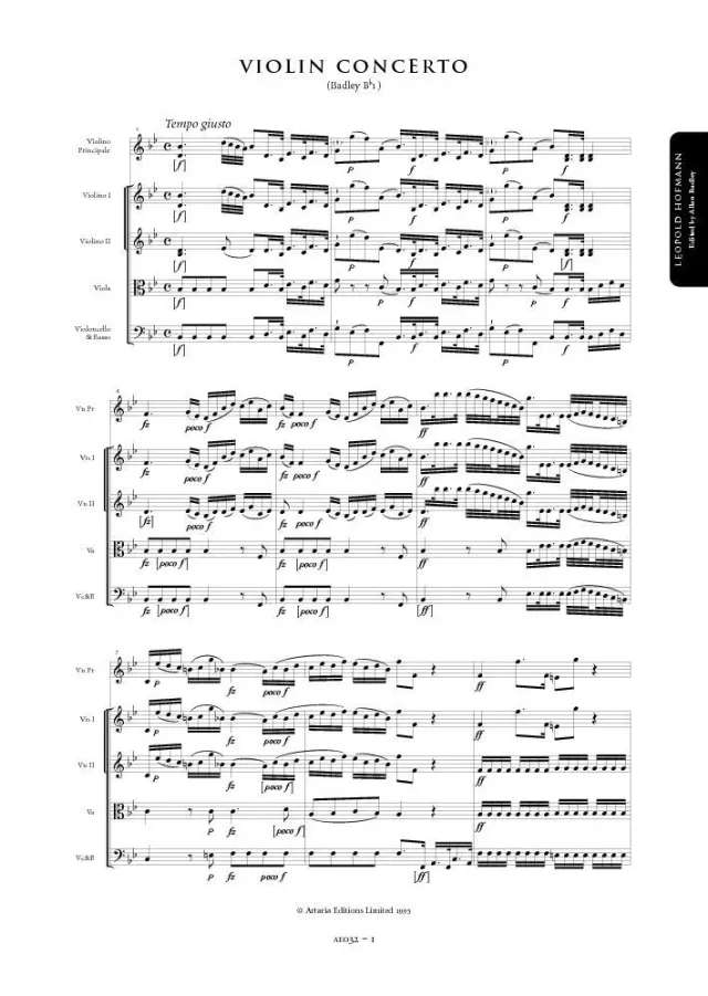 Artaria Hofmann Violinkonzert B-Dur Badley Bb1 Noten