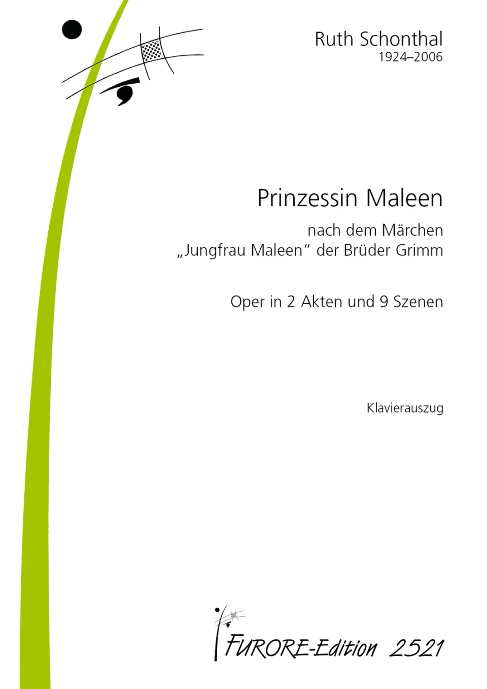 Furore Edition Princess Maleen Oper Aufführungsmaterial Klavier