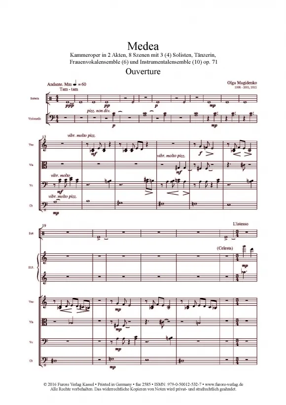 Furore Edition Medea op.71 Kammeroper Partitur 91 Min.
