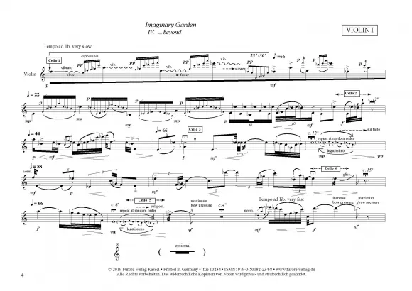 Furore Edition Imaginary Garden IV Version B Noten Violine Cello