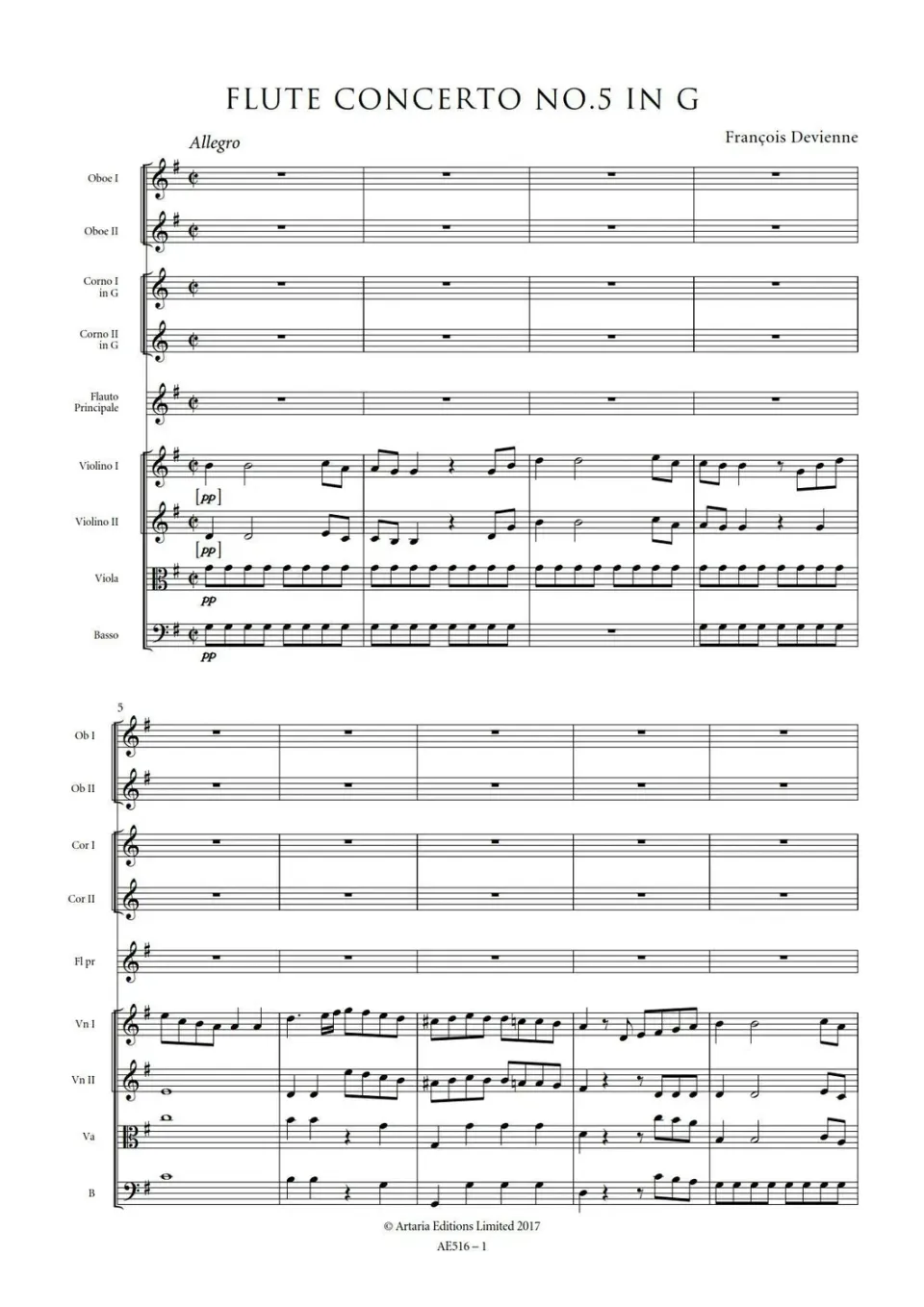 Artaria Devienne Flötenkonzert Nr.5 G-Dur Noten
