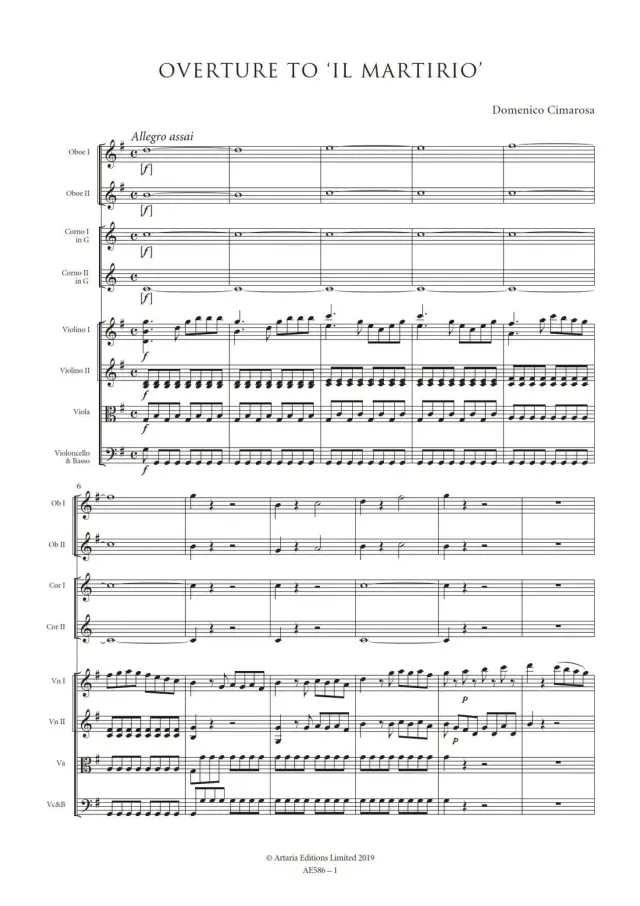 Artaria Cimarosa Overture to 'Il martirio' Noten