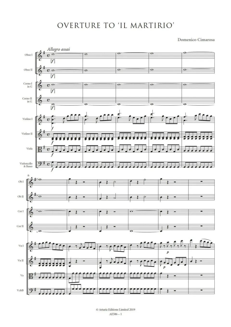 Artaria Cimarosa Overture to 'Il martirio' Noten