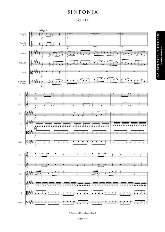 Artaria Dittersdorf, Carl Ditters von: Symphony in E major (Grave E1) (AE130) Sinfonie