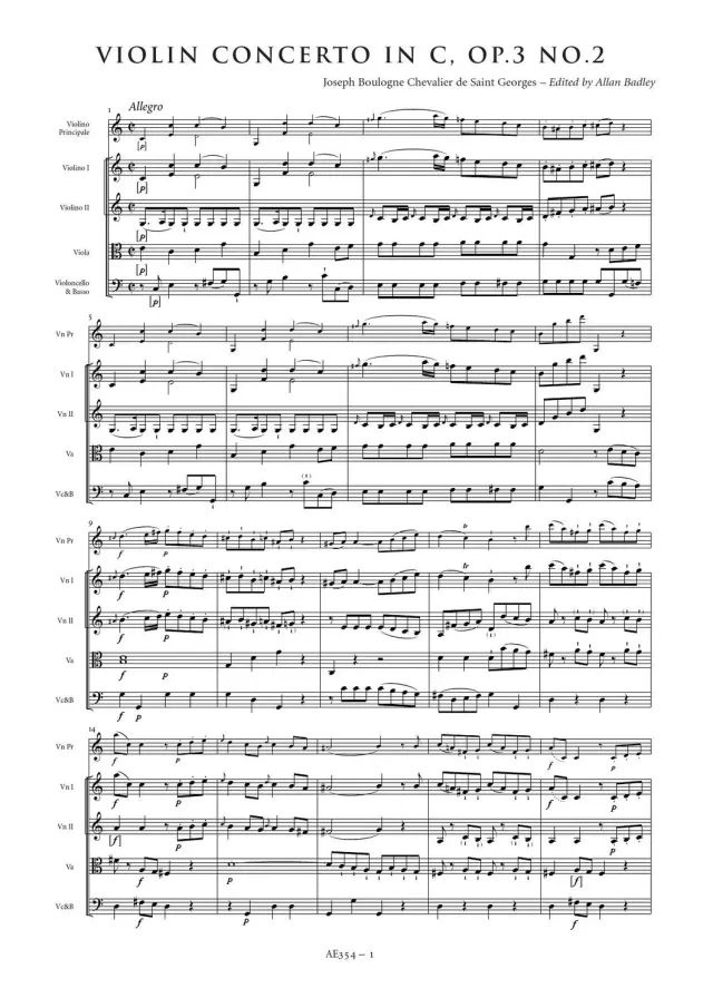 Artaria Saint-Georges Violinkonzert C-Dur op.3 Nr.2 Noten