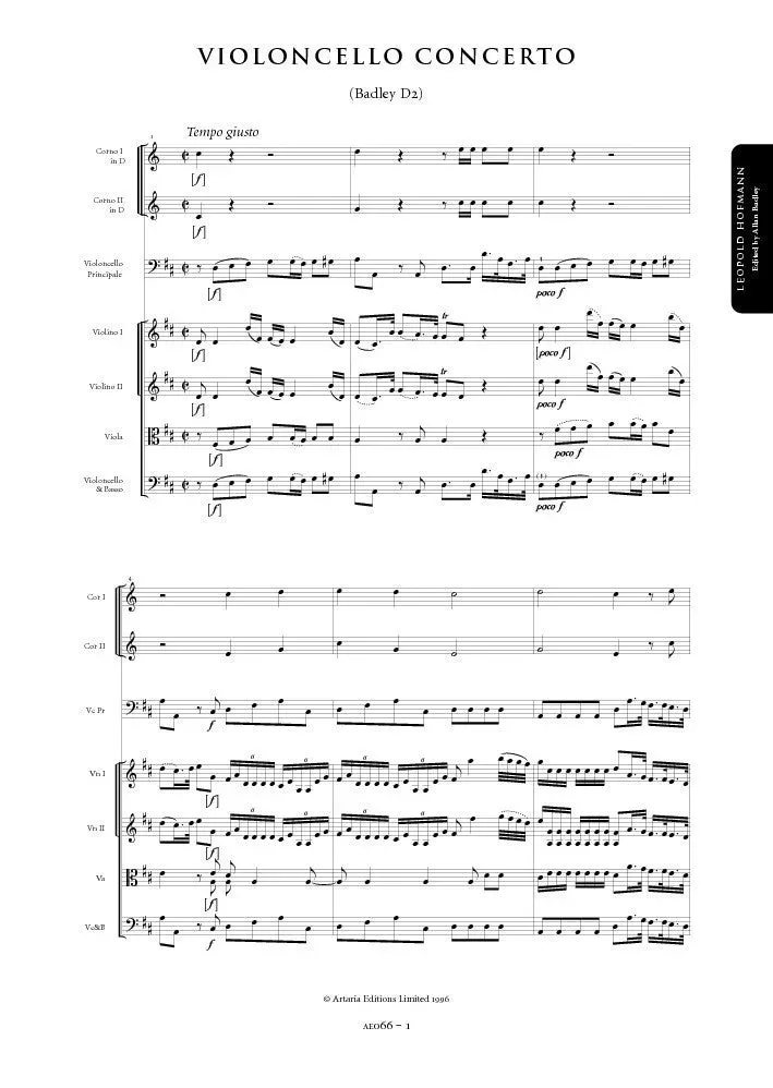 Artaria Hofmann Cellokonzert D-Dur Badley D2 AE066 Aufführungsmaterial