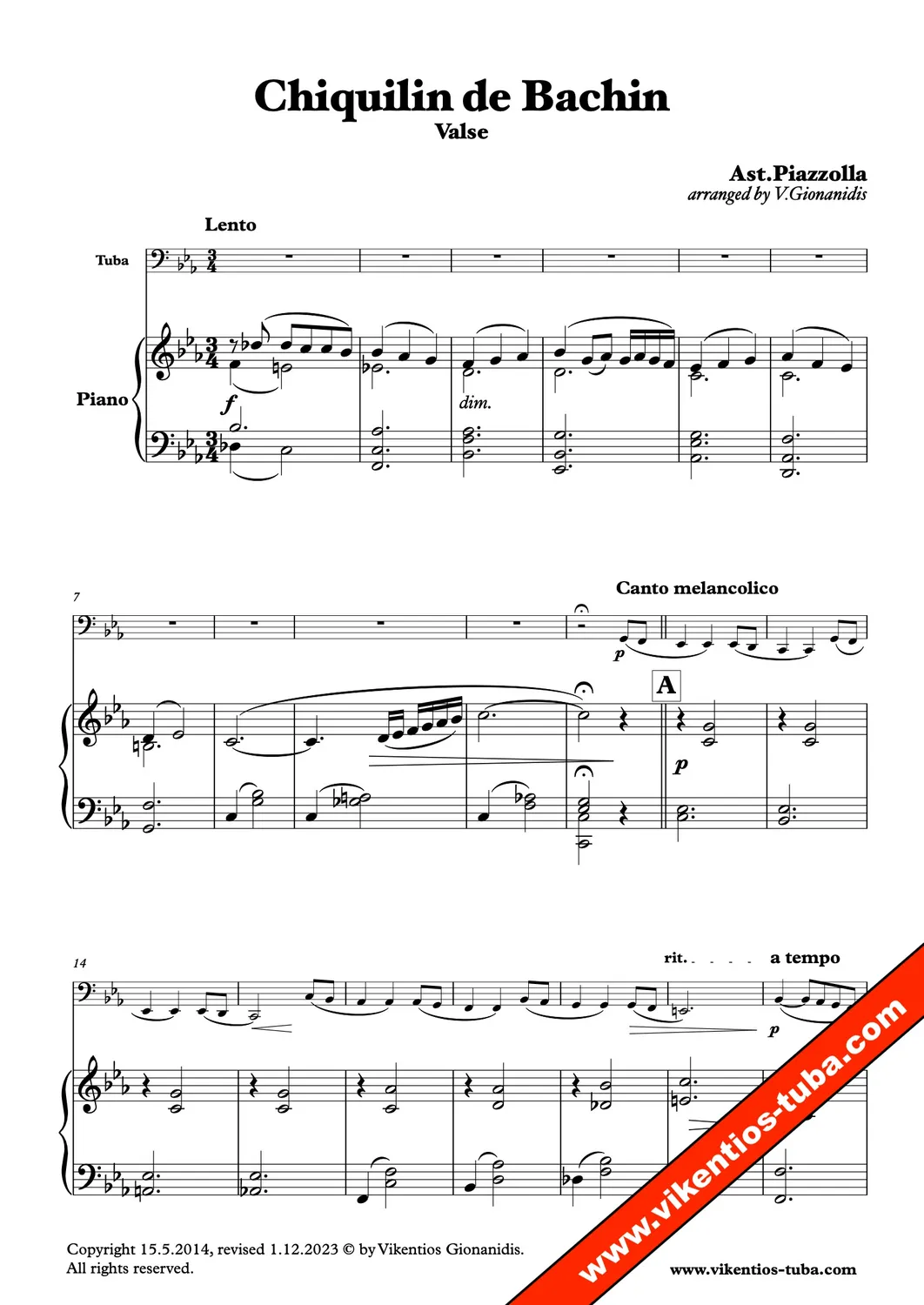 Vikentios Gionanidis Chiquilin de Bachin Noten Tuba Klavier
