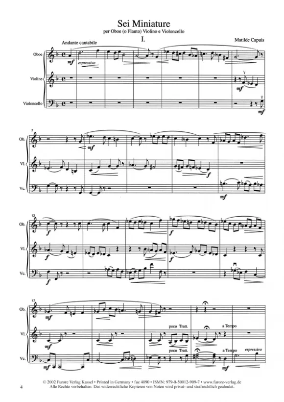 Furore Edition Sei Miniature Noten Trio Partitur Stimmen